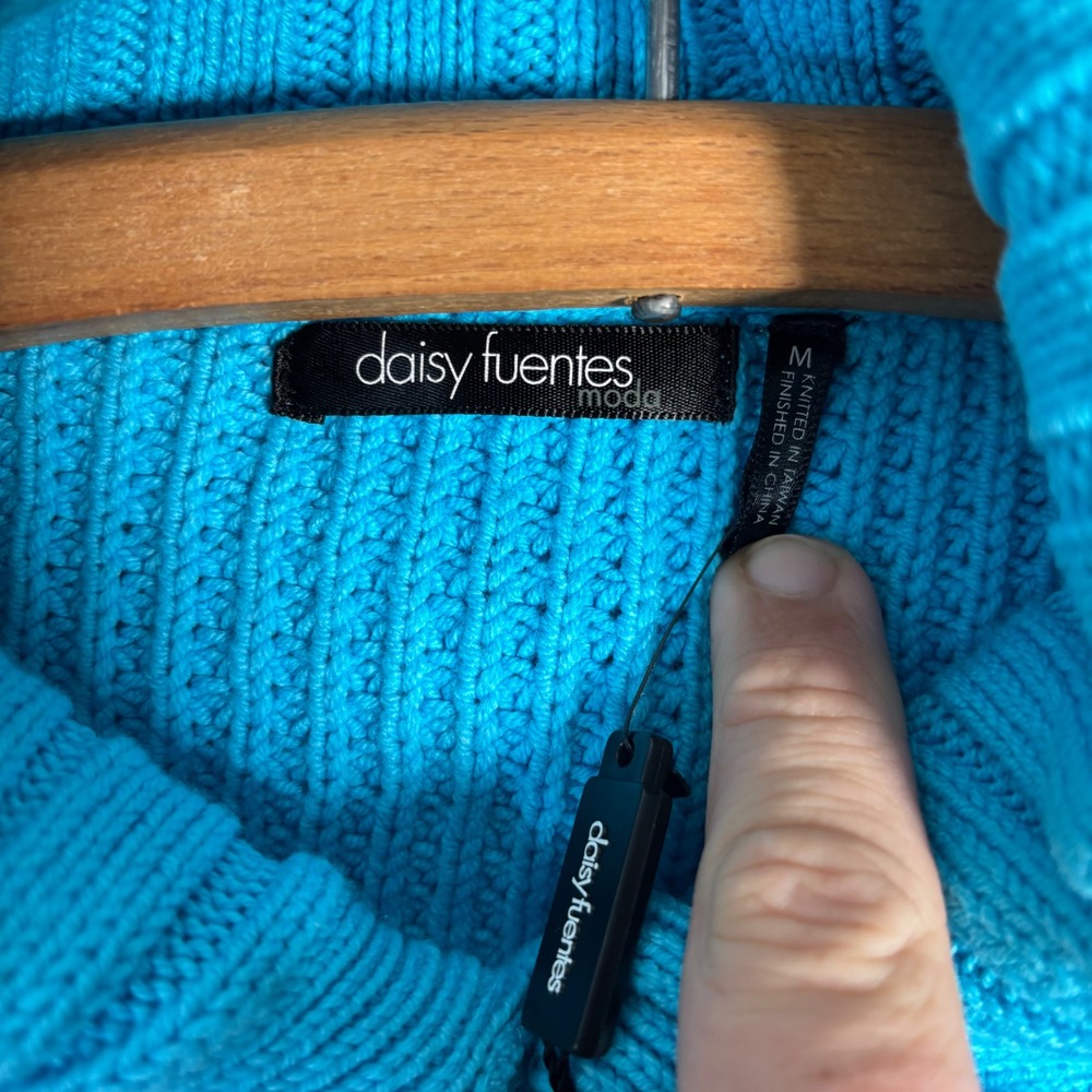 NWT Daisy Fuentes Cardigan Size M Blue Mixed Knit Button Front Sweater Top - Picture 3 of 11